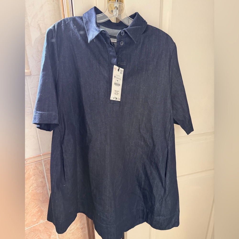 Zara Denim Mini Dress with pockets - Picture 3 of 5